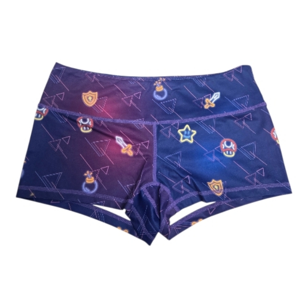 FEED ME FIGHT ME Level Up‎ retro video game print workout shorts L